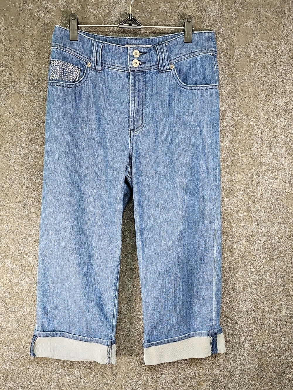 90's 00's Chico's Claire Crop Jean, Jeweled, Wide Rolled Cuff, Size 01 Or Medium